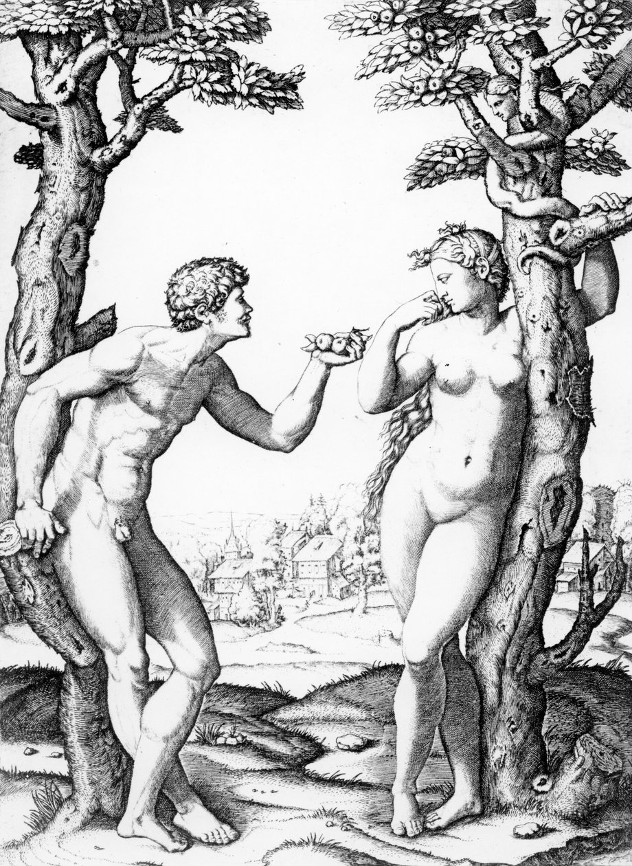 Adam og Eva, gravert av Marcantonio, ca. 1520 av Raffaello Sanzio Raphael