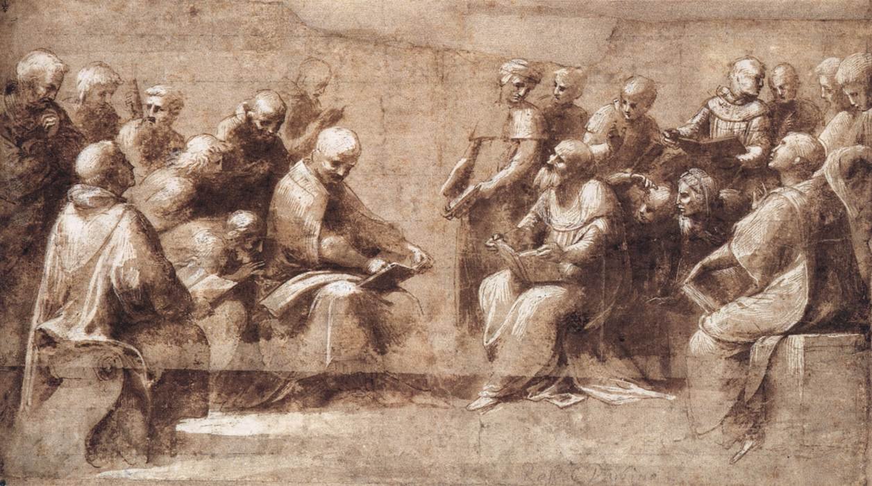 Design for den nedre halvdelen av Disputa av Raffaello Sanzio Raphael