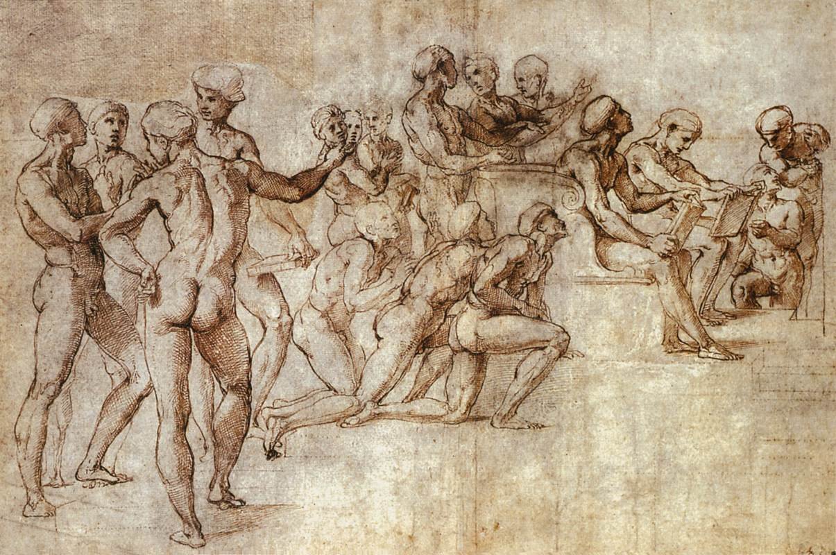 Naken Garzone -studie for Disputa av Raffaello Sanzio Raphael