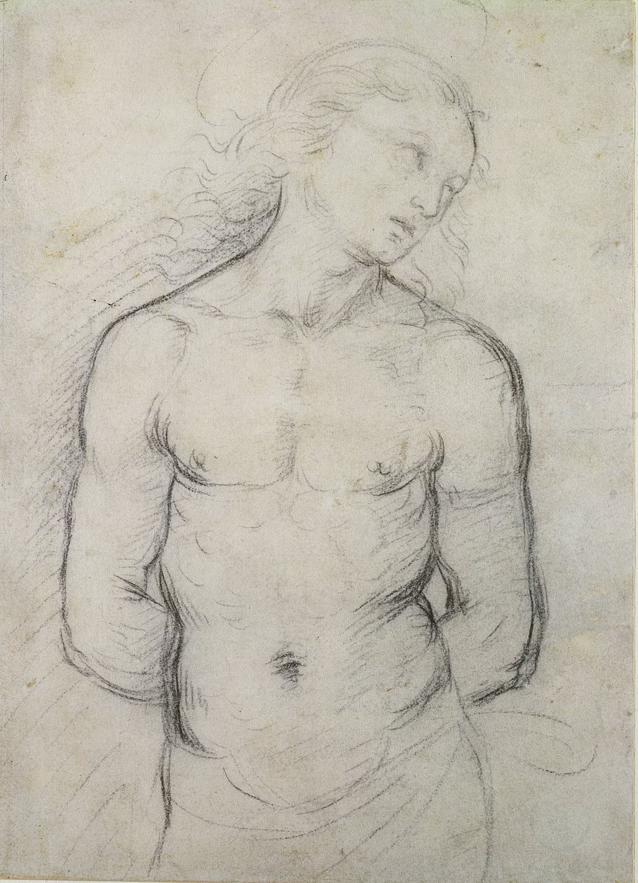 Saint Sebastian, 1499-1500 (svart kritt på hvitt papir) av Raffaello Sanzio Raphael