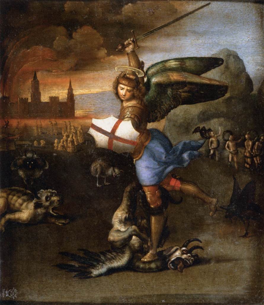 St. Michael og dragen av Raffaello Sanzio Raphael