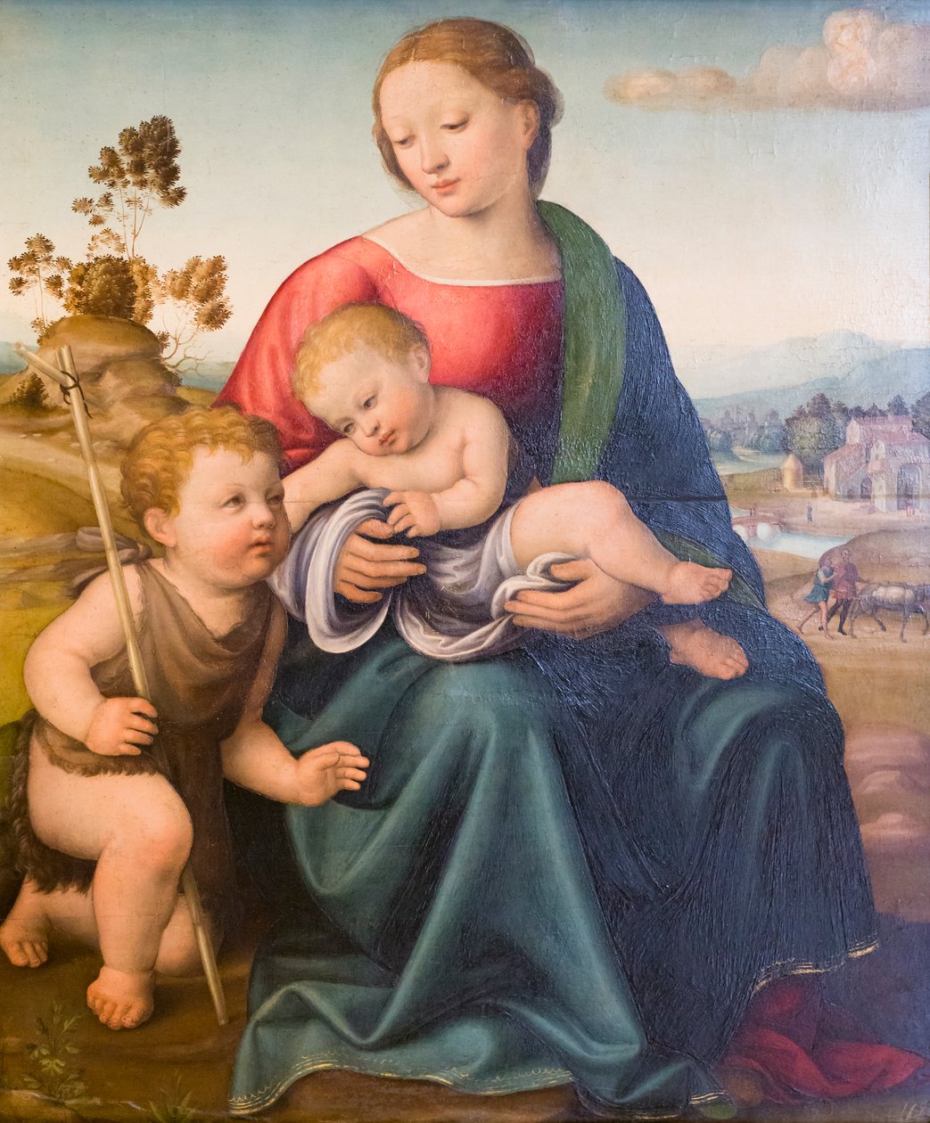 Madonna and Child with the Young St John, tidlig på 1500-tallet, Raffaello Botticini (olje på panel) av Raffaello (attr.to) Botticini