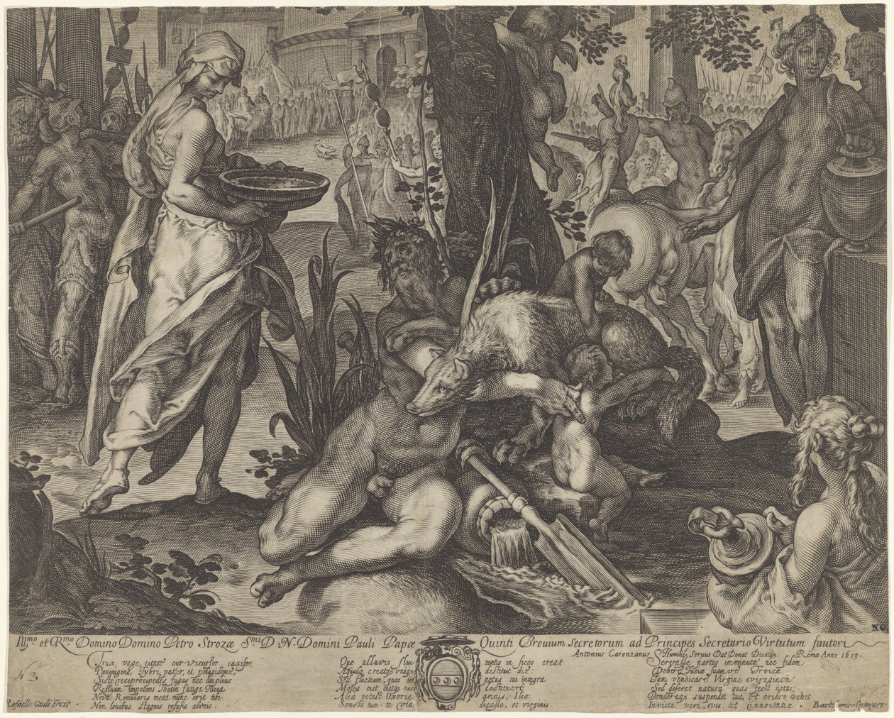 Vestal-jomfruen Tuccia bærer vann i et dørslag for å bevise sin uskyld av Raffaello Guidi