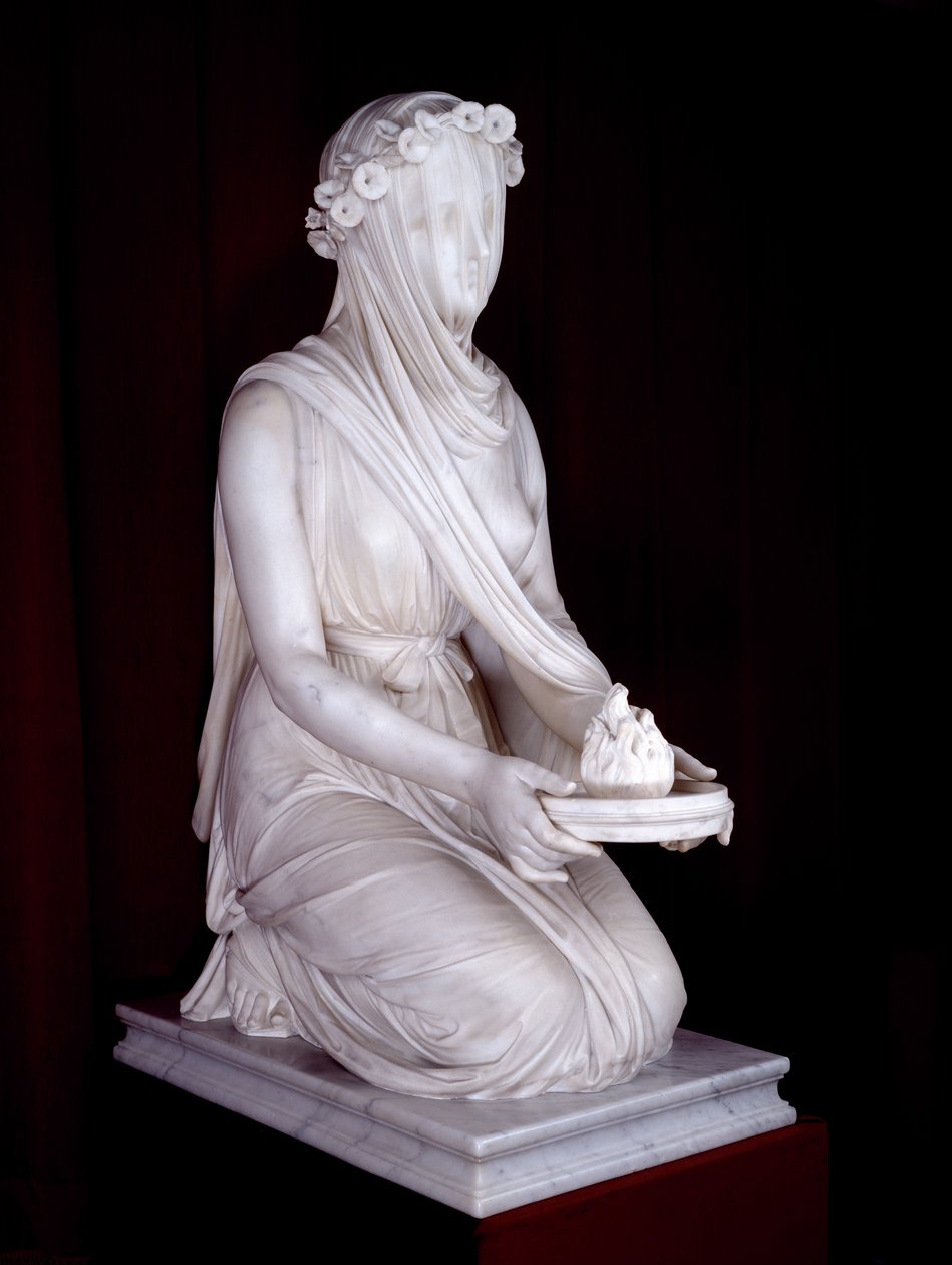 Statue av en Vestal Jomfru (marmor) av Raffaello Monti