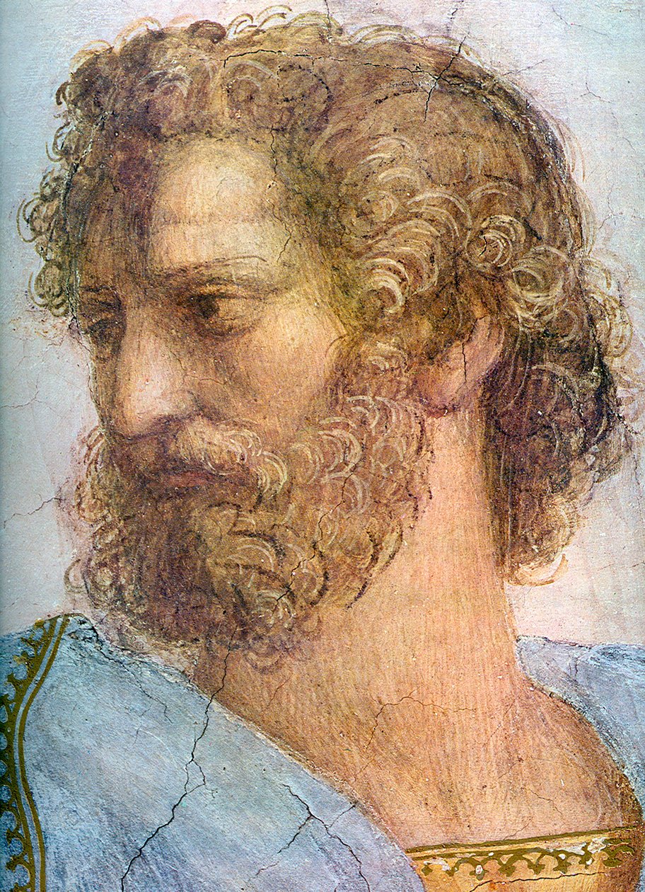Aristoteles. Rom til Segnatura. Skolen i Athen detalj, 1509-1511 av Raffaello Sanzio Raphael