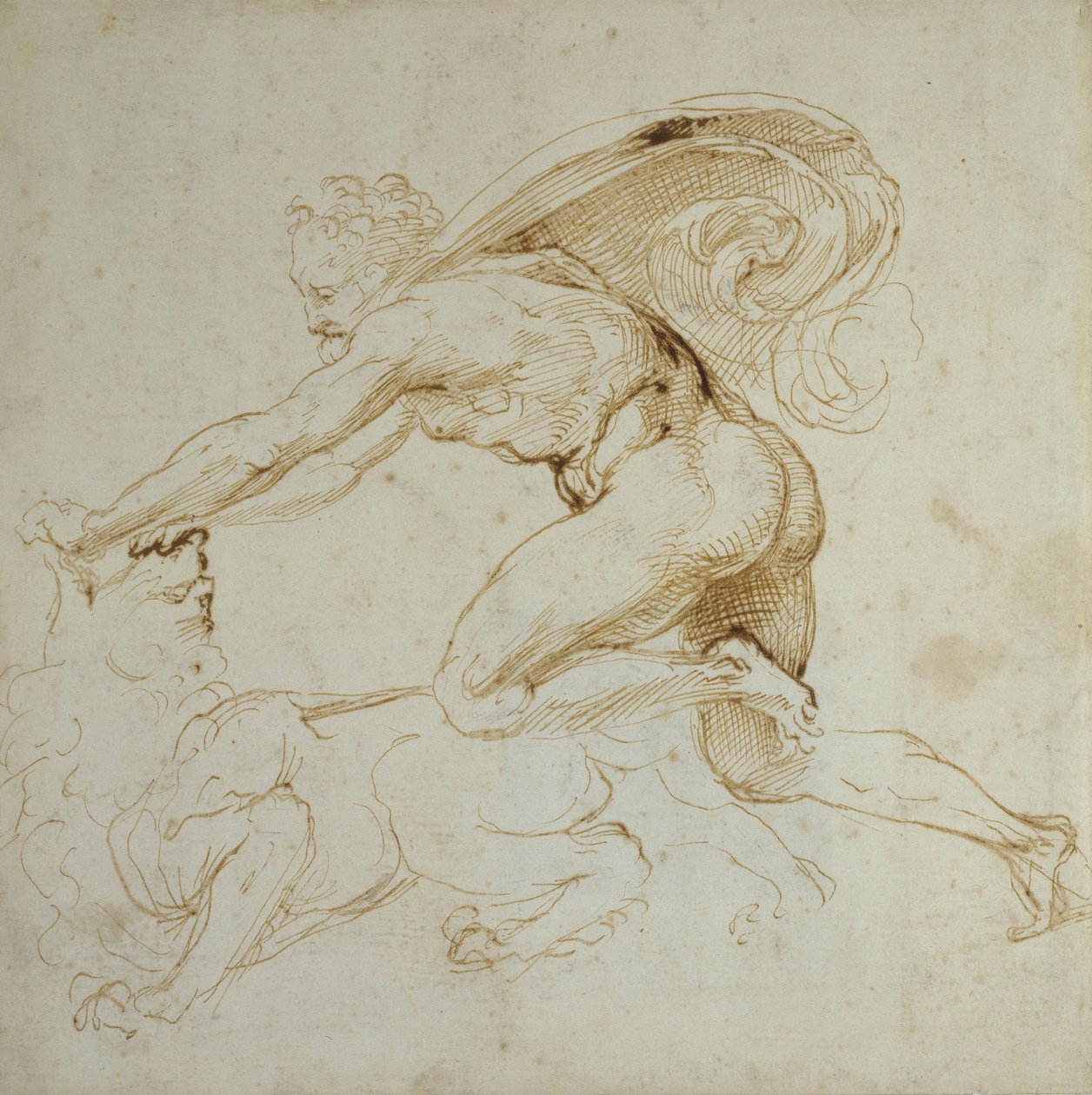 Hercules overmanner en løve (penn og brunt blekk på hvitt papir) av Raffaello Sanzio Raphael