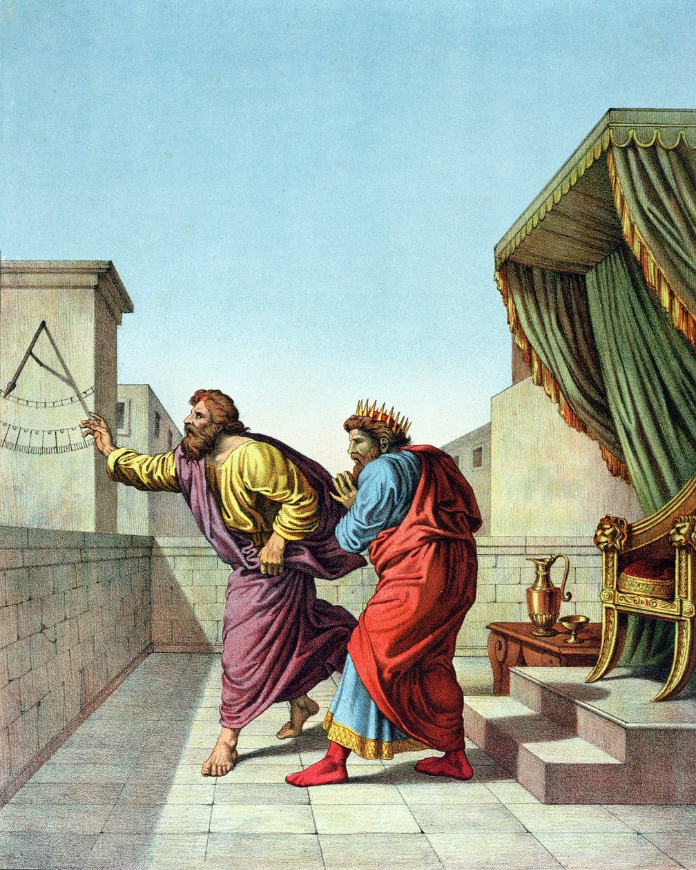 Kong Hiskia får et tegn av Gud gjennom Jesaja om at han skal leve i 15 år til av Raffaello Sanzio Raphael