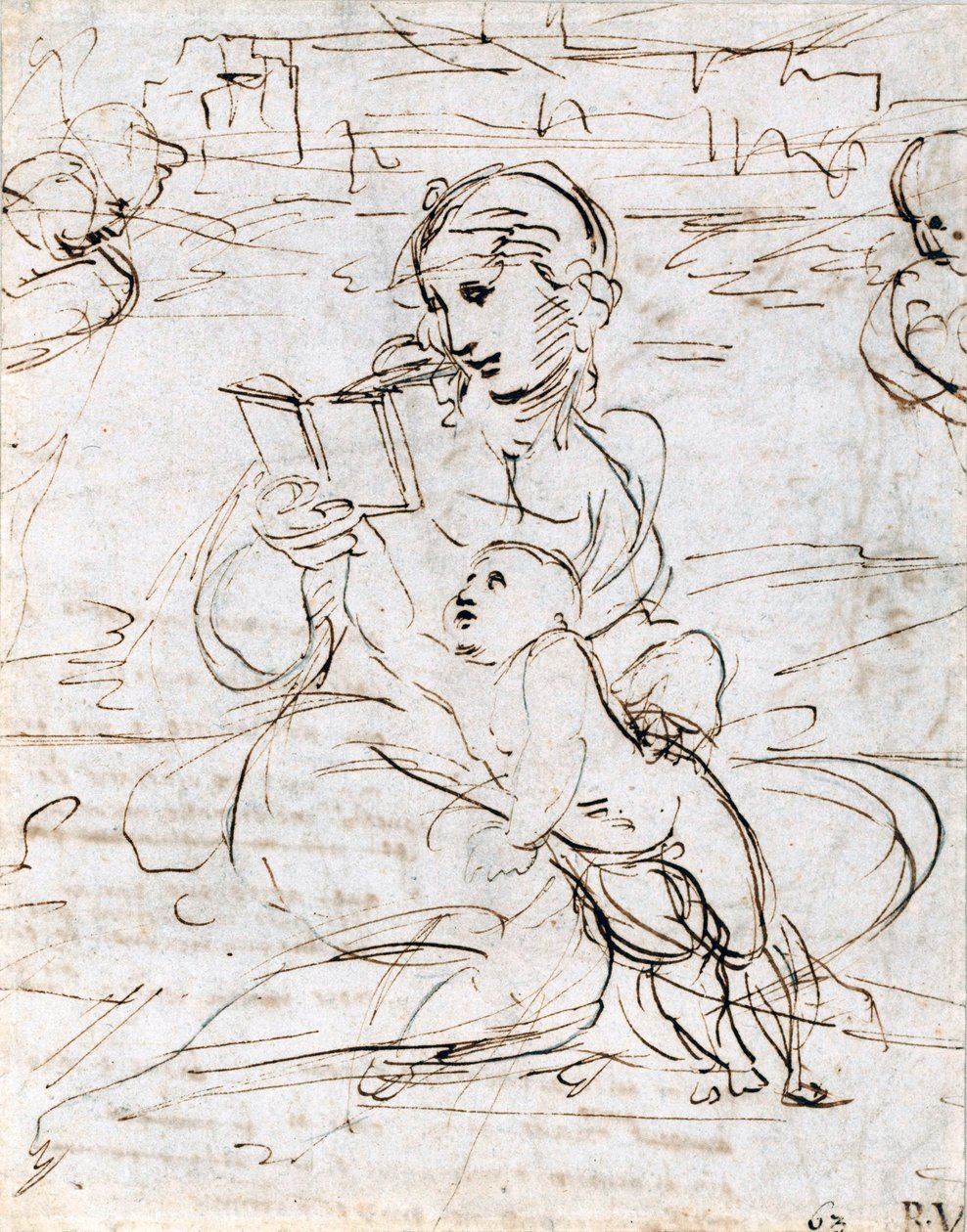 Leser Madonna og barn i et landskap mellom to kjerubhoder, 1509 av Raffaello Sanzio Raphael