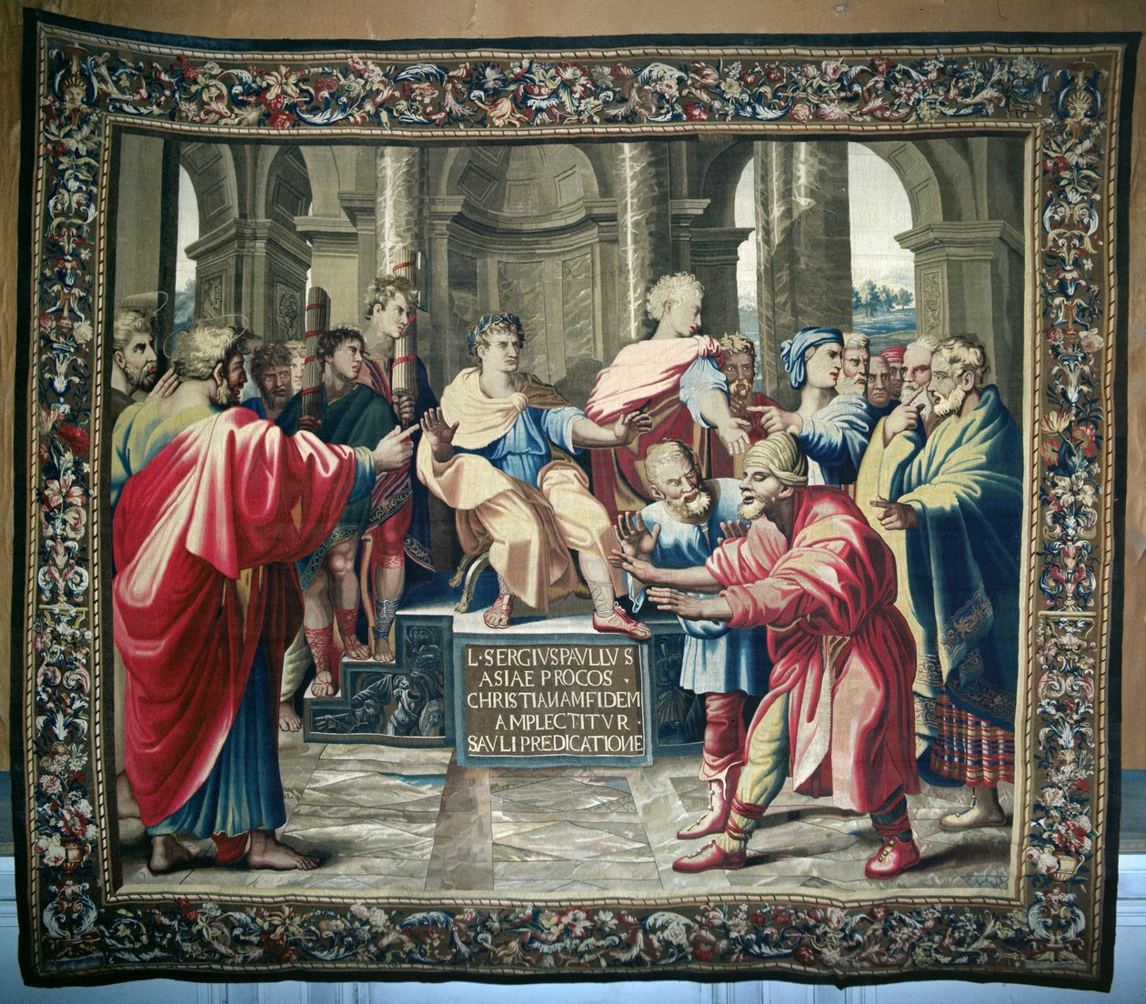 Tapet som viser Apostlenes gjerninger. The Blinding of Elymas, vevd på Beauvais Workshop under ledelse av Philippe Behagle (1641-1705), 1695-98 (ullteppe) av Raffaello Sanzio Raphael