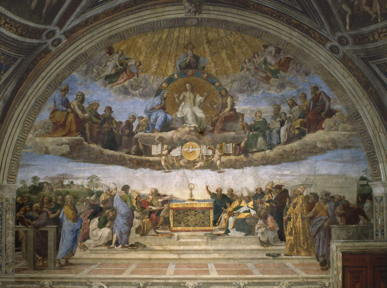 Disputasen om det hellige sakramentet, fra Stanza della Segnatura, 1509-10 av Raffaello Sanzio Raphael
