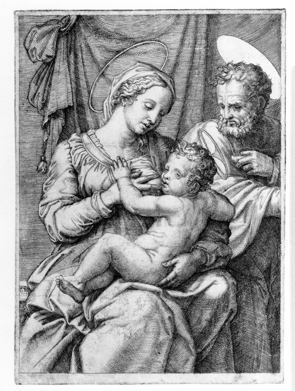 Den hellige familie, gravert av Marcantonio Raimondi, ca. 1515 av Raffaello Sanzio Raphael