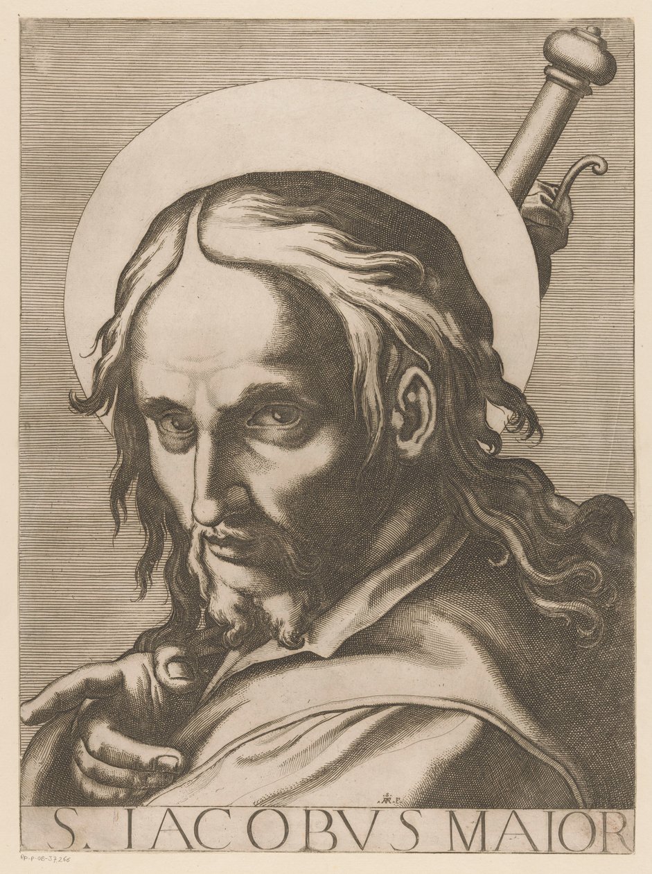Heilige Jakobus de Meerdere St. James the Greater (tittel på objekt) Kristus, Maria og de tolv apostelen (serietittel) The Sacred Apostolic College (serietittel) av Raffaello Schiaminossi