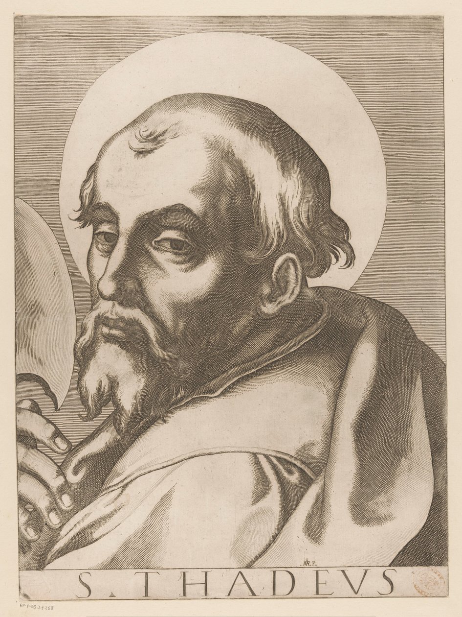 Heilige Judas Taddeus S. Thadeus (tittel på objekt) Christus, Maria en de twaalf apostelen (serietittel) Il sacrato collegio apostolico (serietittel) av Raffaello Schiaminossi