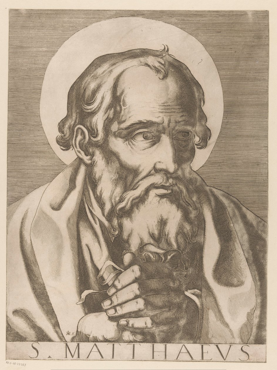 Saint Matteus S. Matthaeus (tittel på objekt) Kristus, Maria og de tolv apostlene (serietittel) Il sacrato collegio apostolico (serietittel) av Raffaello Schiaminossi