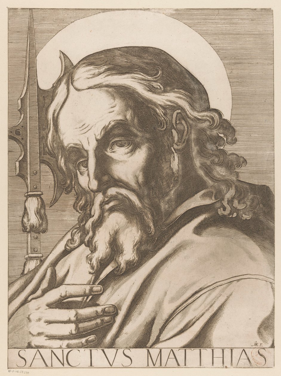Saint Matteus Saint Matthias (tittel på objekt) Kristus, Maria og de tolv apostelen (serietittel) The Sacred Apostolic College (serietittel) av Raffaello Schiaminossi