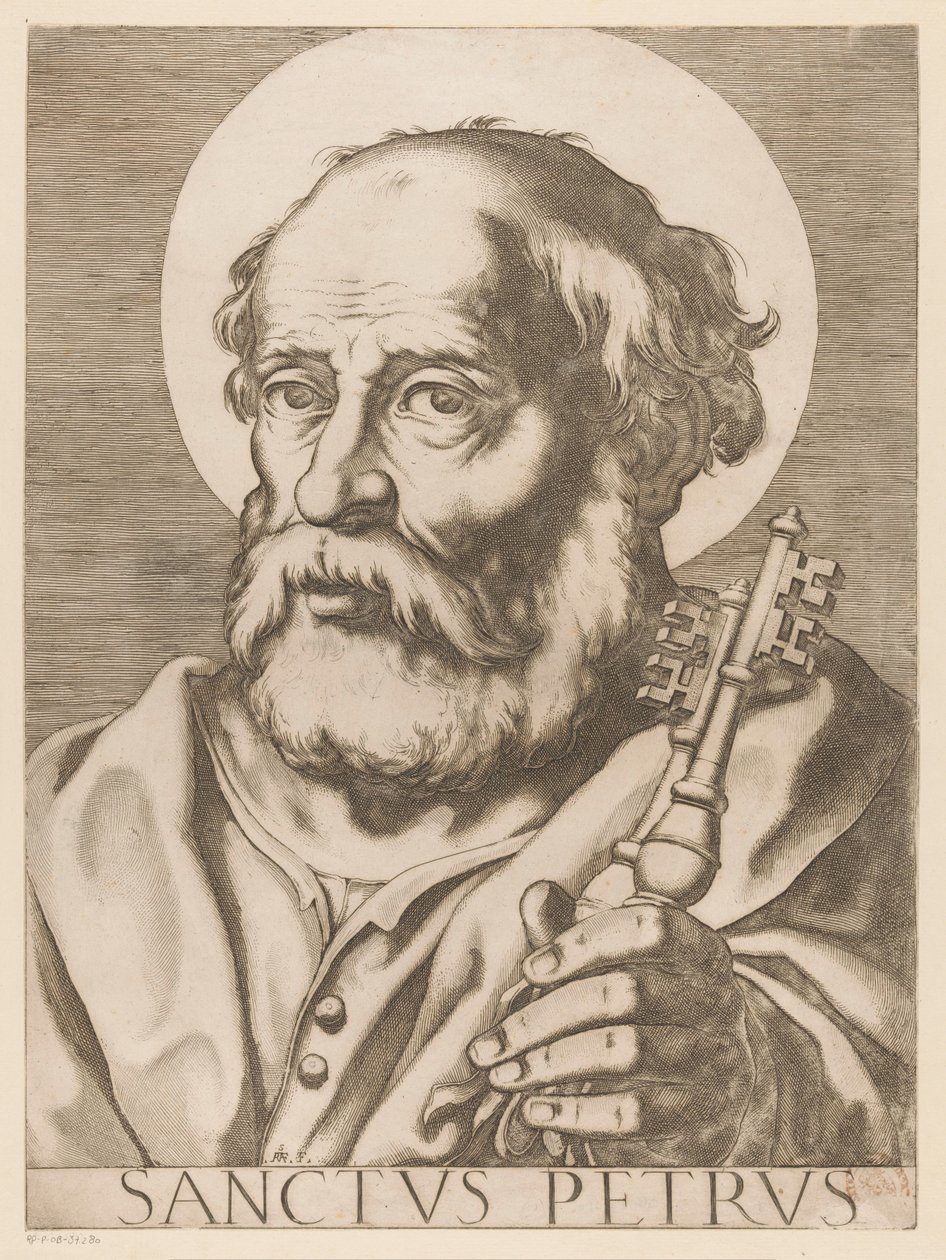 Sankt Peter Saint Peter (tittel på objekt) Kristus, Maria og de tolv apostelen (serietittel) The Sacred Apostolic College (serietittel) av Raffaello Schiaminossi