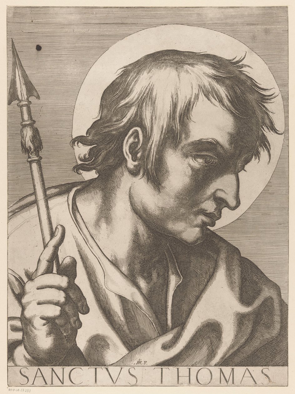 Sankt Thomas Saint Thomas (tittel på objekt) Kristus, Maria og de tolv apostelen (serietittel) The Sacred Apostolic College (serietittel) av Raffaello Schiaminossi