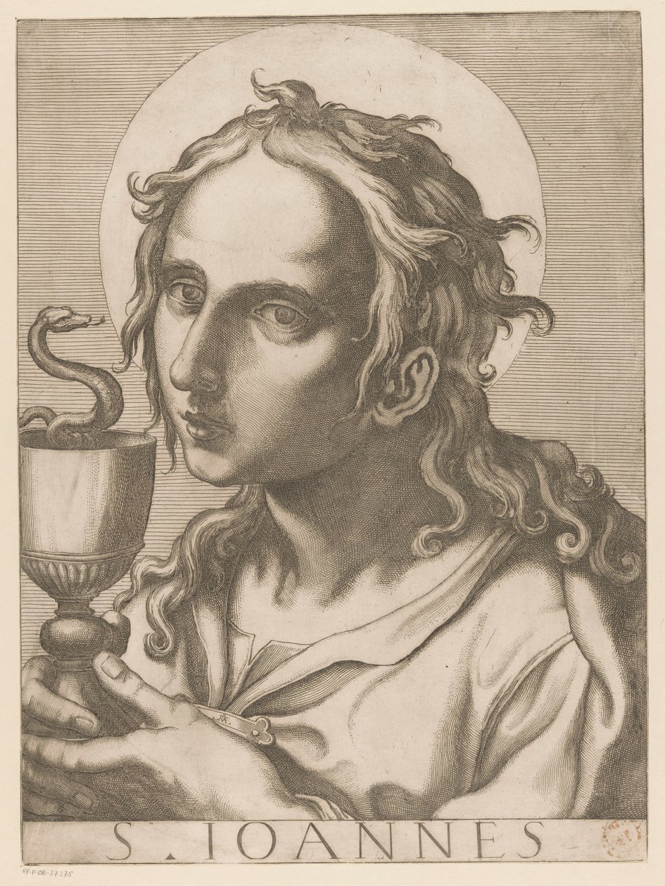 Johannes evangelisten St. John (tittel på objekt) Kristus, Maria og de tolv apostelen (serietittel) The Sacred Apostolic College (serietittel) av Raffaello Schiaminossi