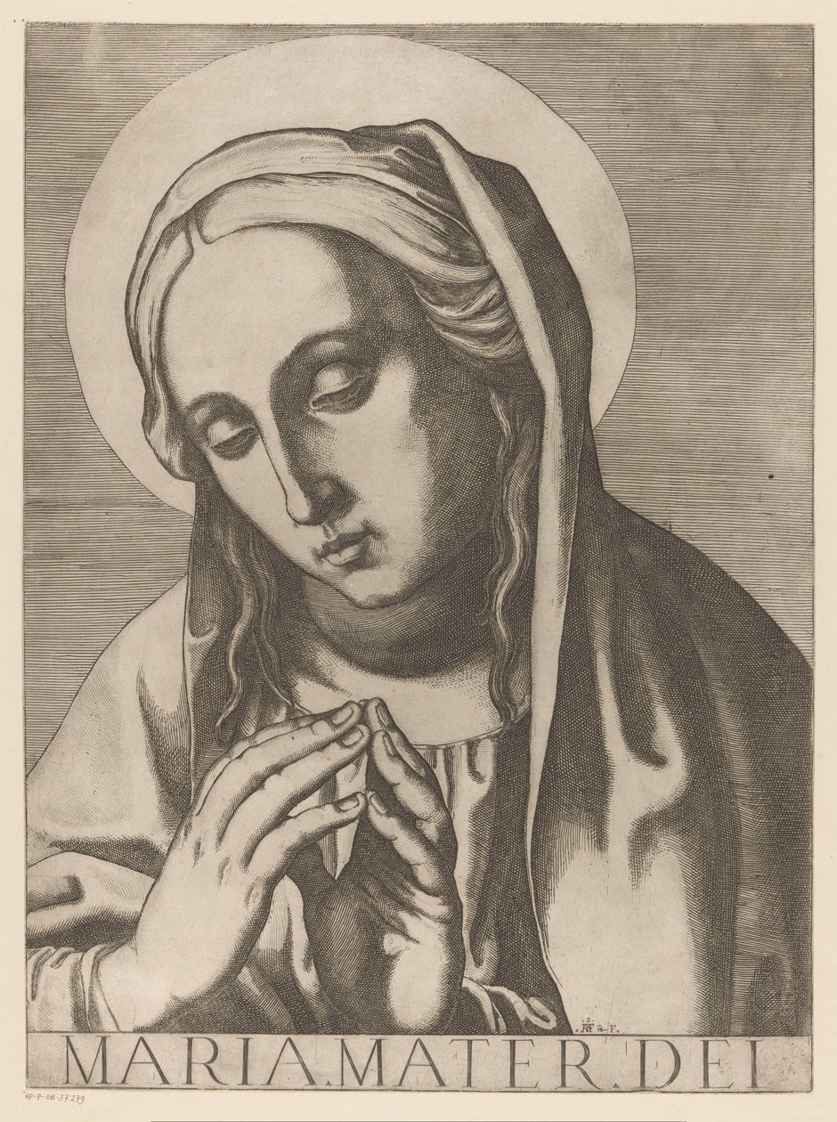 Maria Maria Mater Dei (tittel på objekt) Kristus, Maria og de tolv apostelen (serietittel) The Sacred Apostolic College (serietittel) av Raffaello Schiaminossi