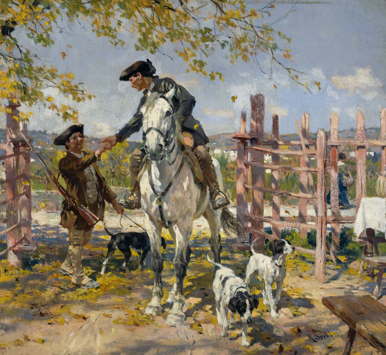 To jegere med hunder av Raffaello Sorbi