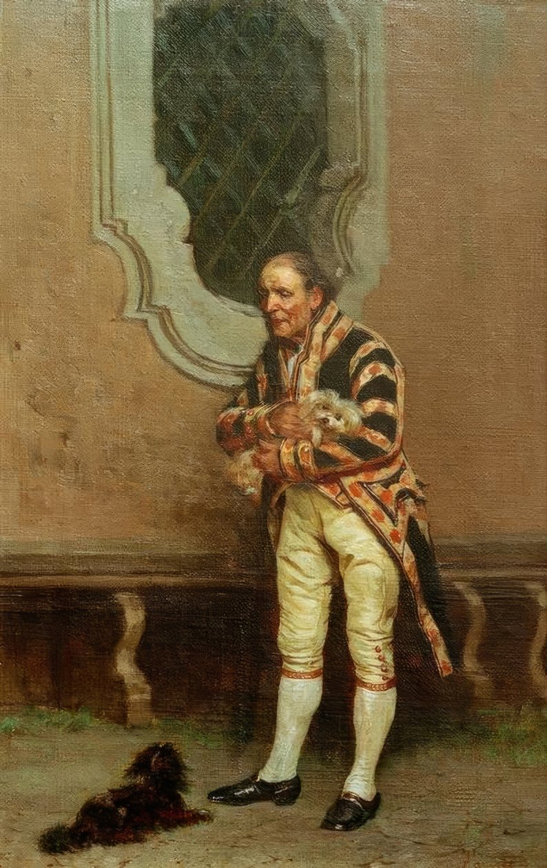 Herregårdslakei med hunder av Raffaelo Tancredi