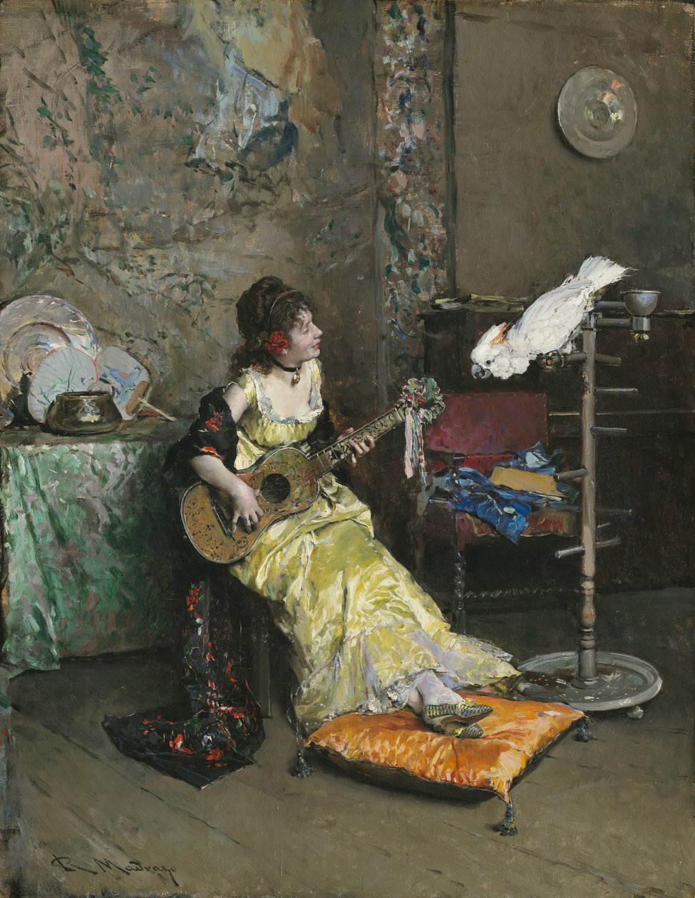 Kvinne med en papegøye, ca. 1872 av Raimundo de Madrazo y Garreta