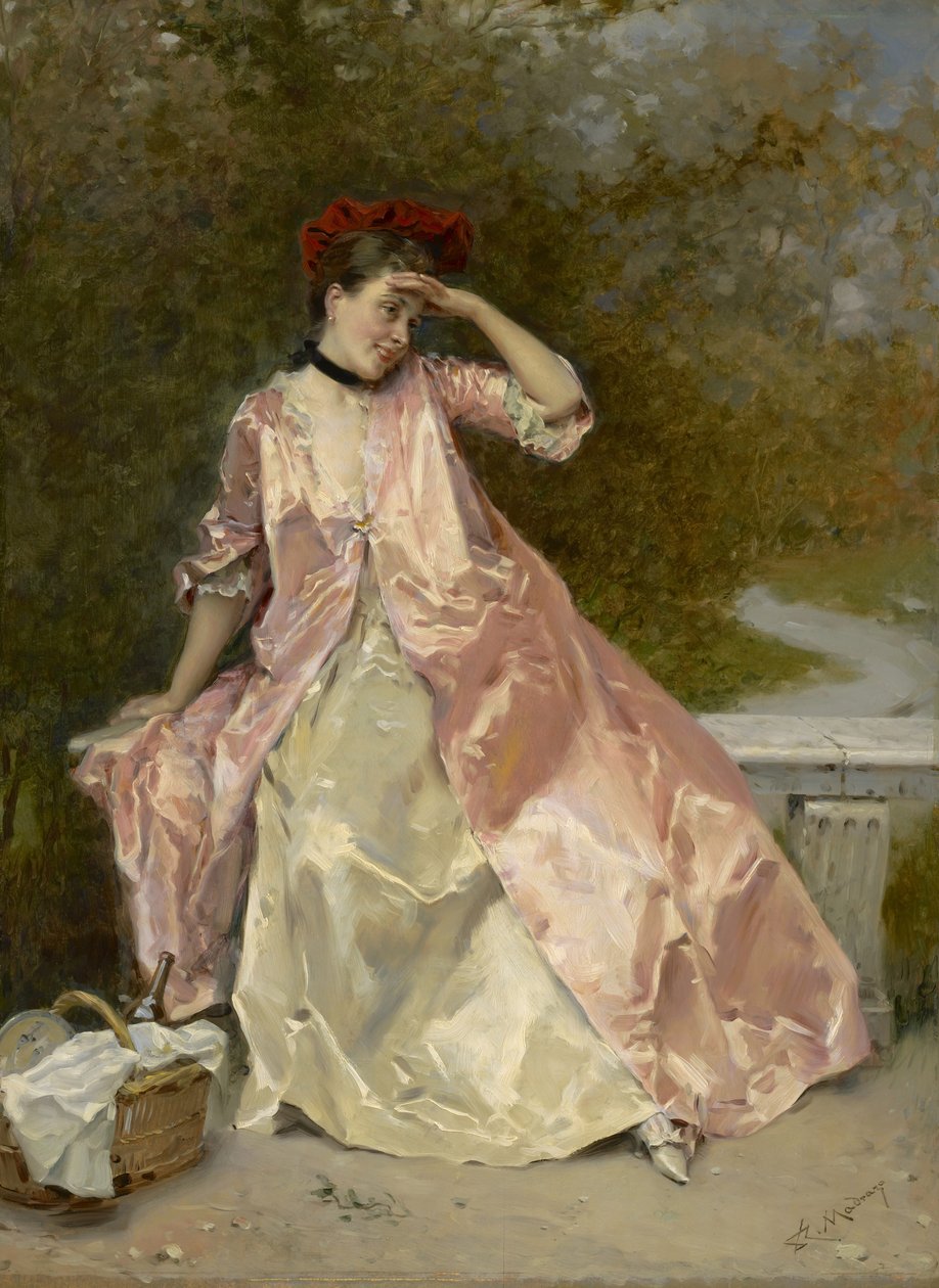 Kvinne med en piknikkurv, ca. 1890 av Raimundo de Madrazo y Garreta