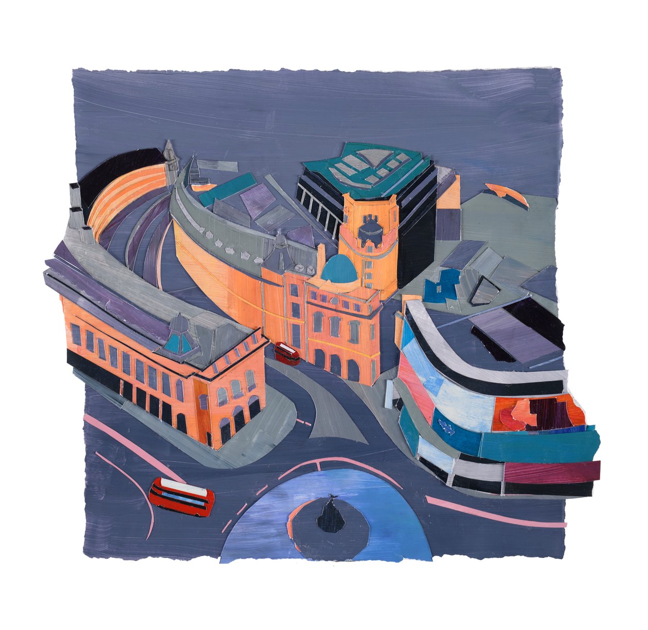 Regent Street, 2021 (akryl og collage på papir) av Raina Goran
