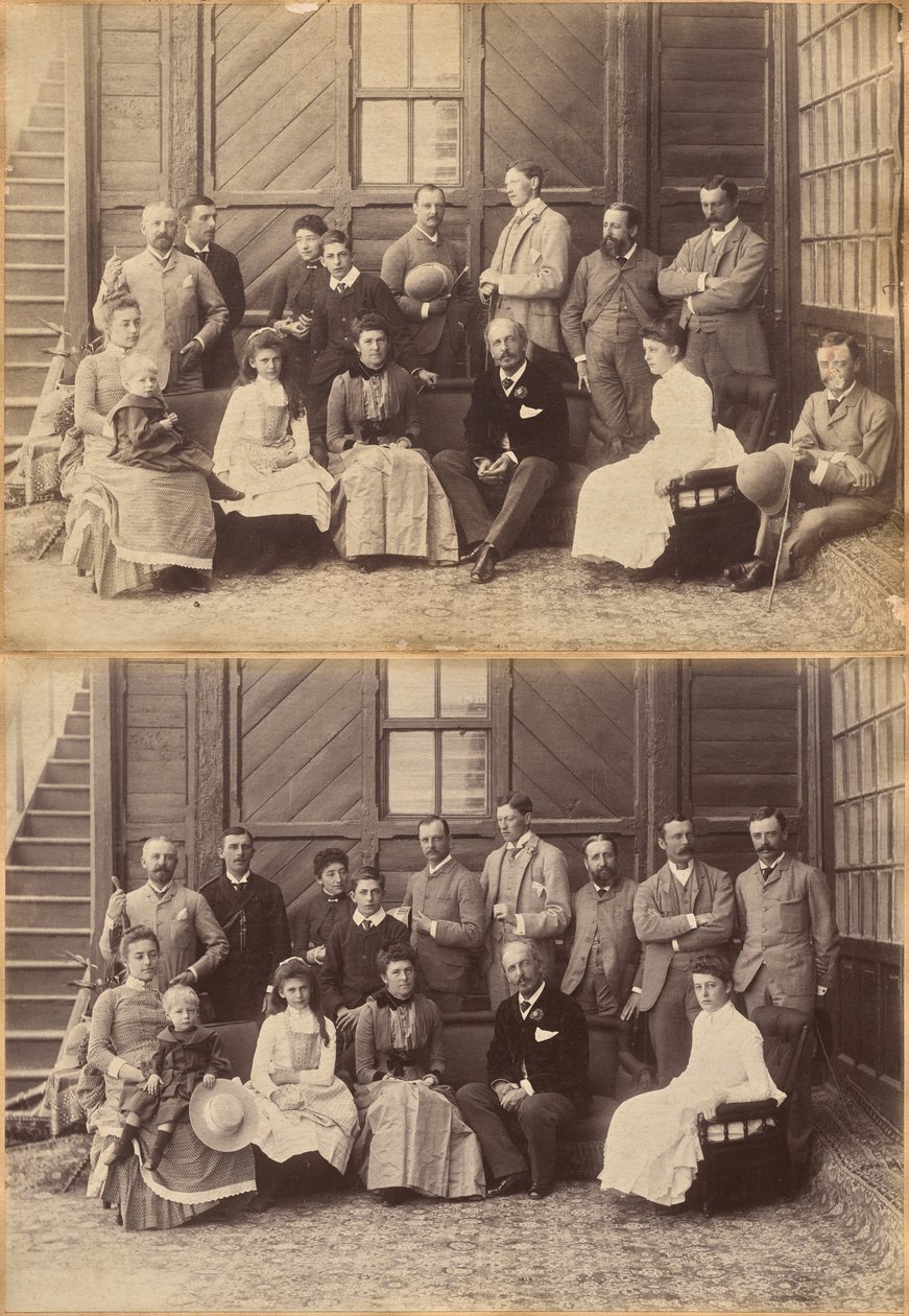 Shimla, 17. mai 1887: Visekongelig selskap. Lord William Beresford, militærsekretær, kaptein Leonard Gordon A.D.C., Mademoiselle Clerc, den ærede Basit Blackwood, major F.R. Hamilton A.D.C., herr Oglivie Grant, Sir Donald Mackenzie Wallace K.C.E., menig av Raja Deen Dayal
