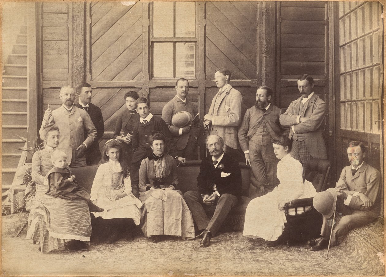 Shimla, 17. mai 1887: Visekongelig selskap. Lord William Beresford, militærsekretær, kaptein Leonard Gordon A.D.C., Mademoiselle Clerc, den ærede Basit Blackwood, major F. R. Hamilton A.D.C., herr Oglivie Grant, sir Donald Mackenzie Wallace K.C.E., Privat av Raja Deen Dayal