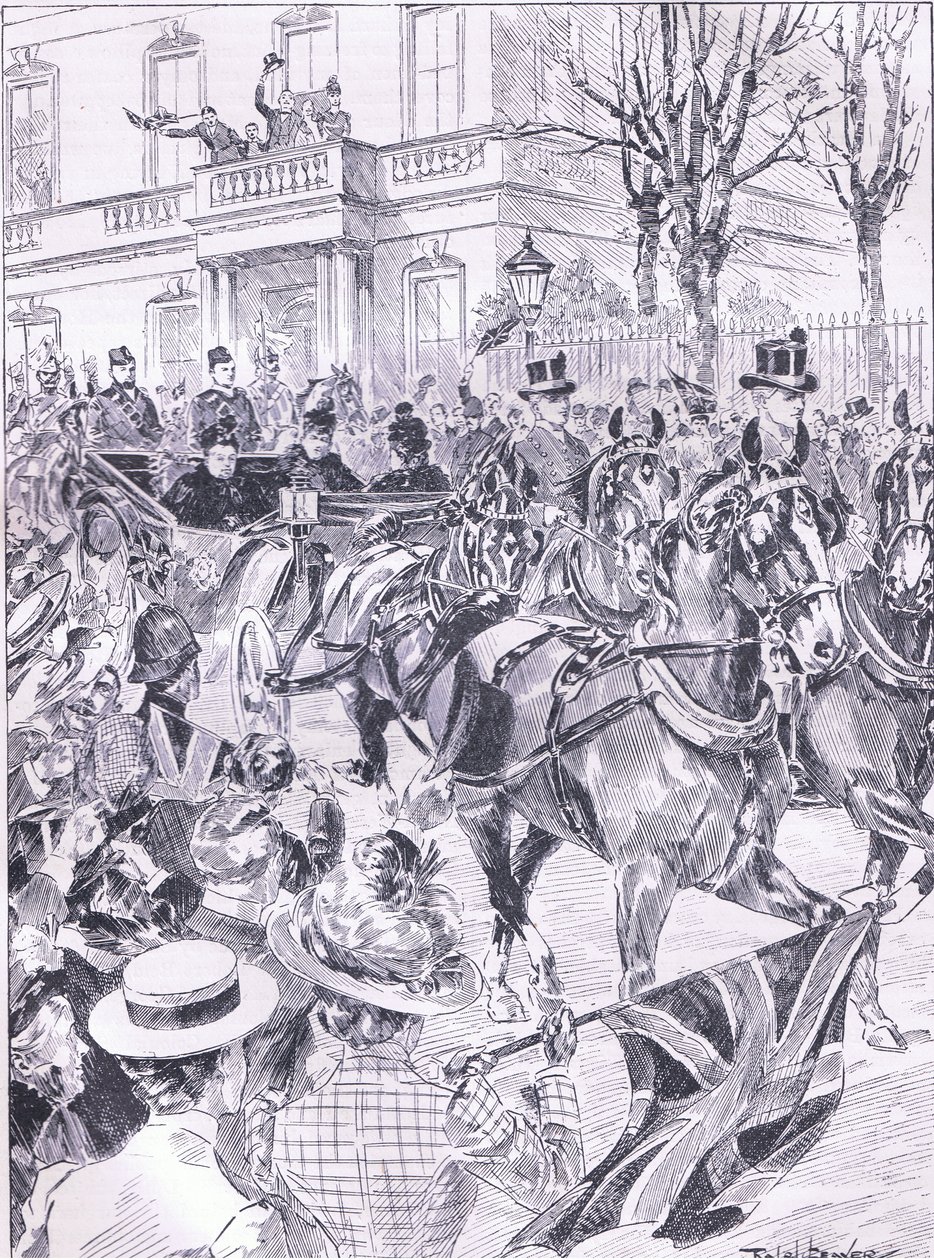 The Queens siste besøk i London mars 1900, illustrasjon fra Cassells History of England, 1900-tallet av Ralph Cleaver