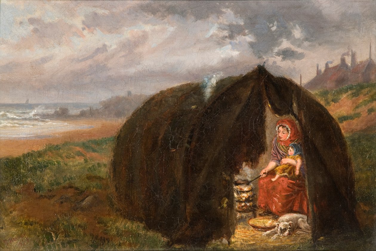 Sigøynere slo leir på stranden, nær South Shields, 1876 av Ralph Hedley