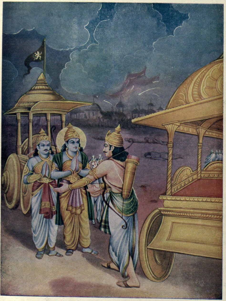 Arjuna og Srikrishna møter Yudhistira av Ramanarayanadatta astri
