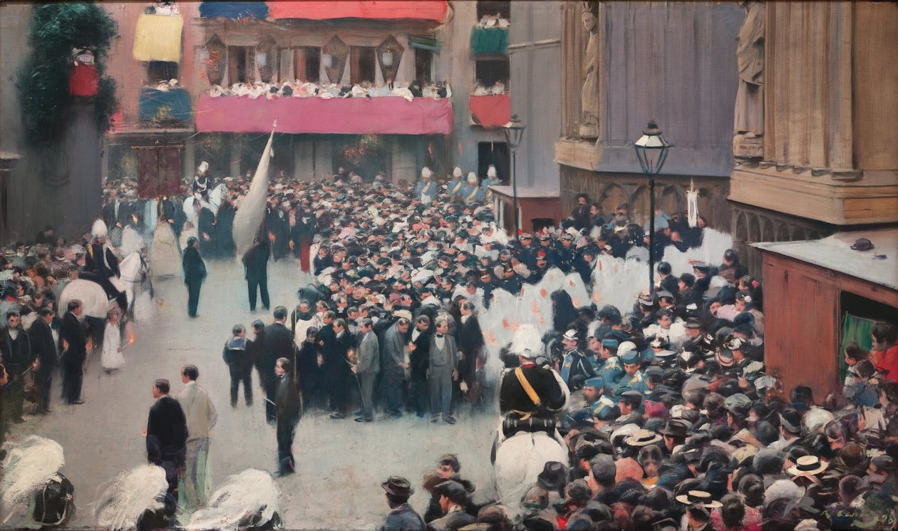 Corpus Christi -prosesjonen forlater kirken Santa Maria del Mar av Ramon Casas i Carbo