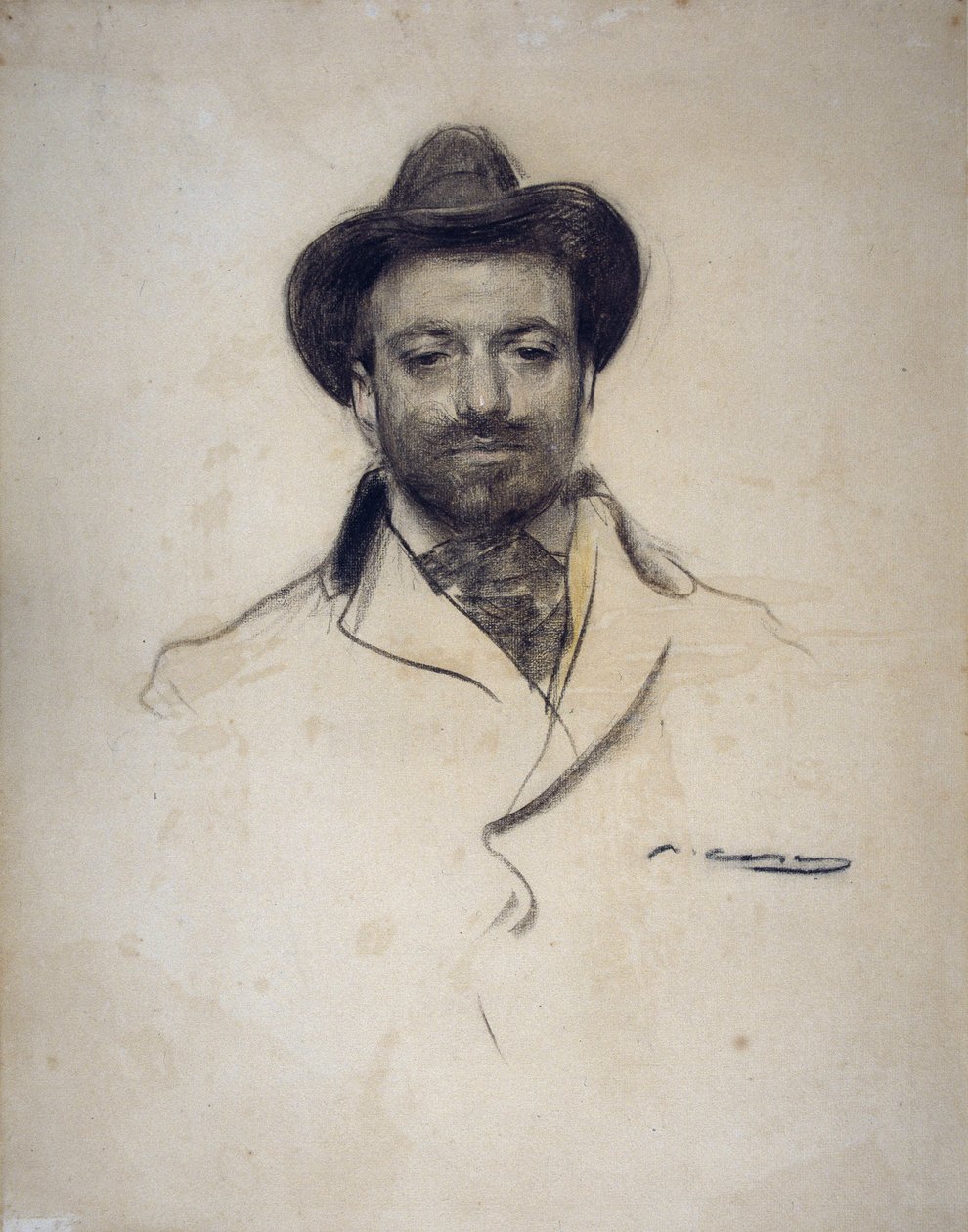 ""Portrett av den spanske maleren og fotografen Jose Maria Sert (1874-1945)"" Kulltegning av Ramon Casas (1866-1932) 1904 Privat samling av Ramón Casas