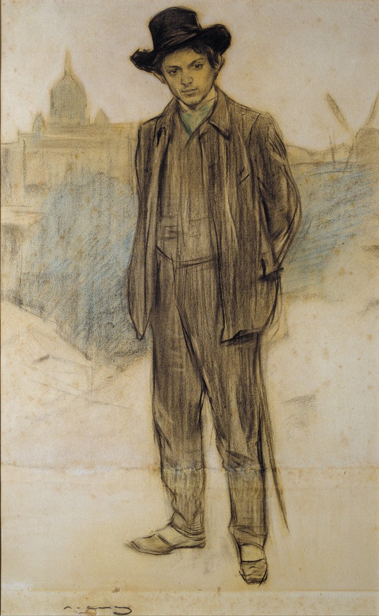 Portrett av Pablo Picasso - Verk av Ramon Casas (1866-1932) - ca. 1900 - Pastell på papir - 69x44,5 - Catalonias nasjonale kunstmuseum, Barcelona av Ramón Casas