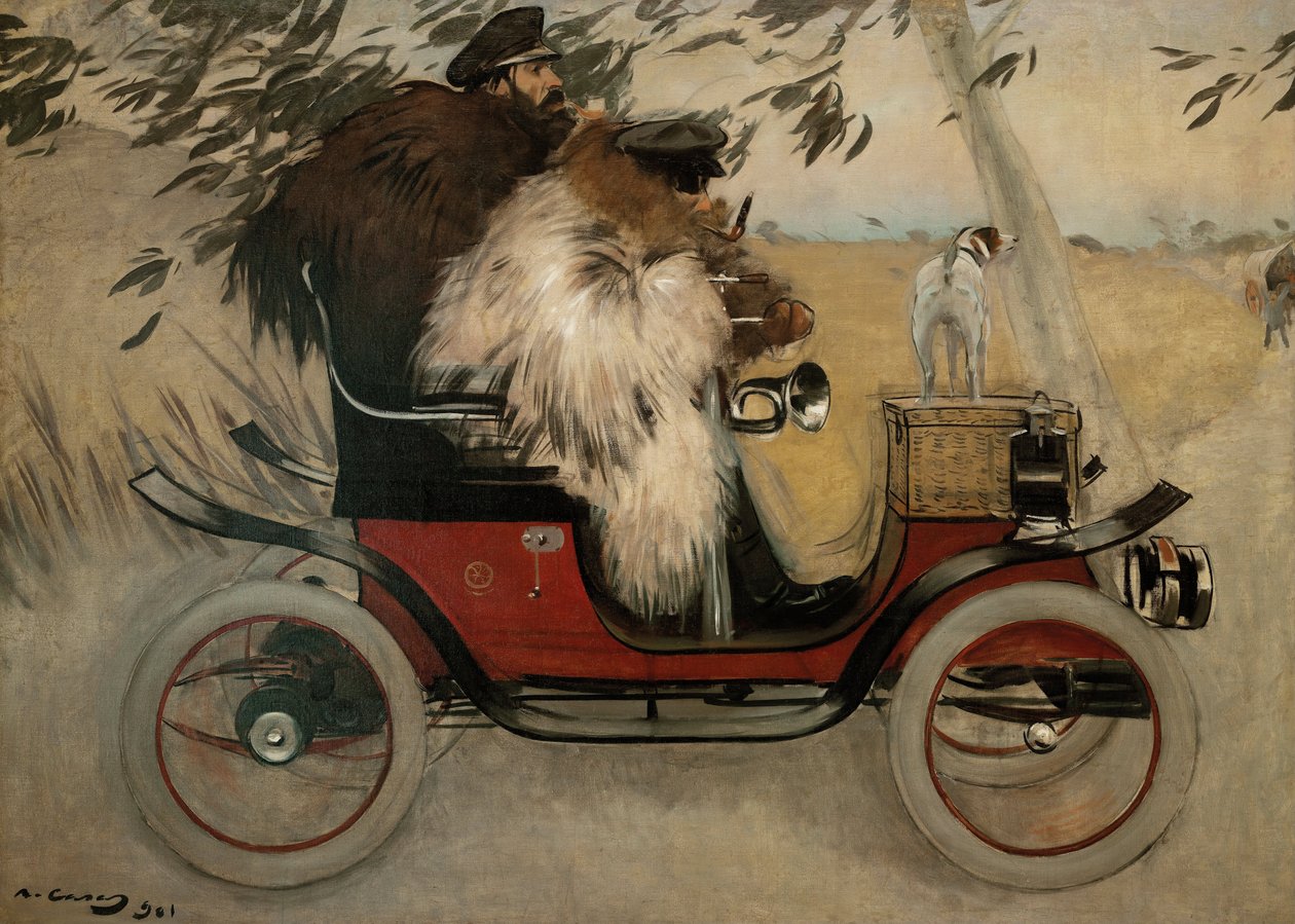 Ramon Casas og Pere Romeu i en bil - Casas, Ramon (1866-1932) - 1901 - Olje på lerret - 208x291 - Museu Nacional d