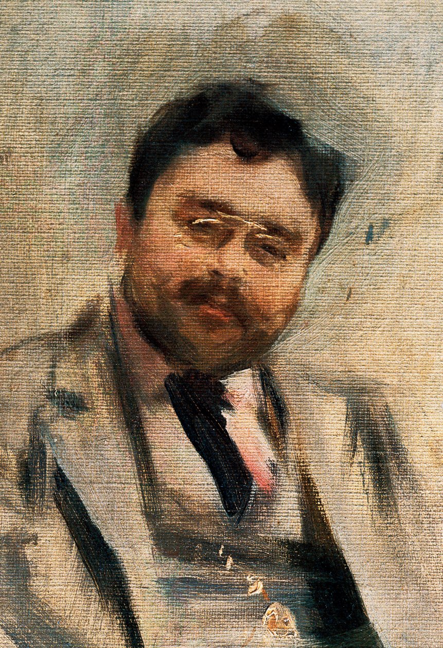 Portrett av Isaac Albeniz på 34 år, detalj (olje på lerret) av Ramon Casas i Carbo
