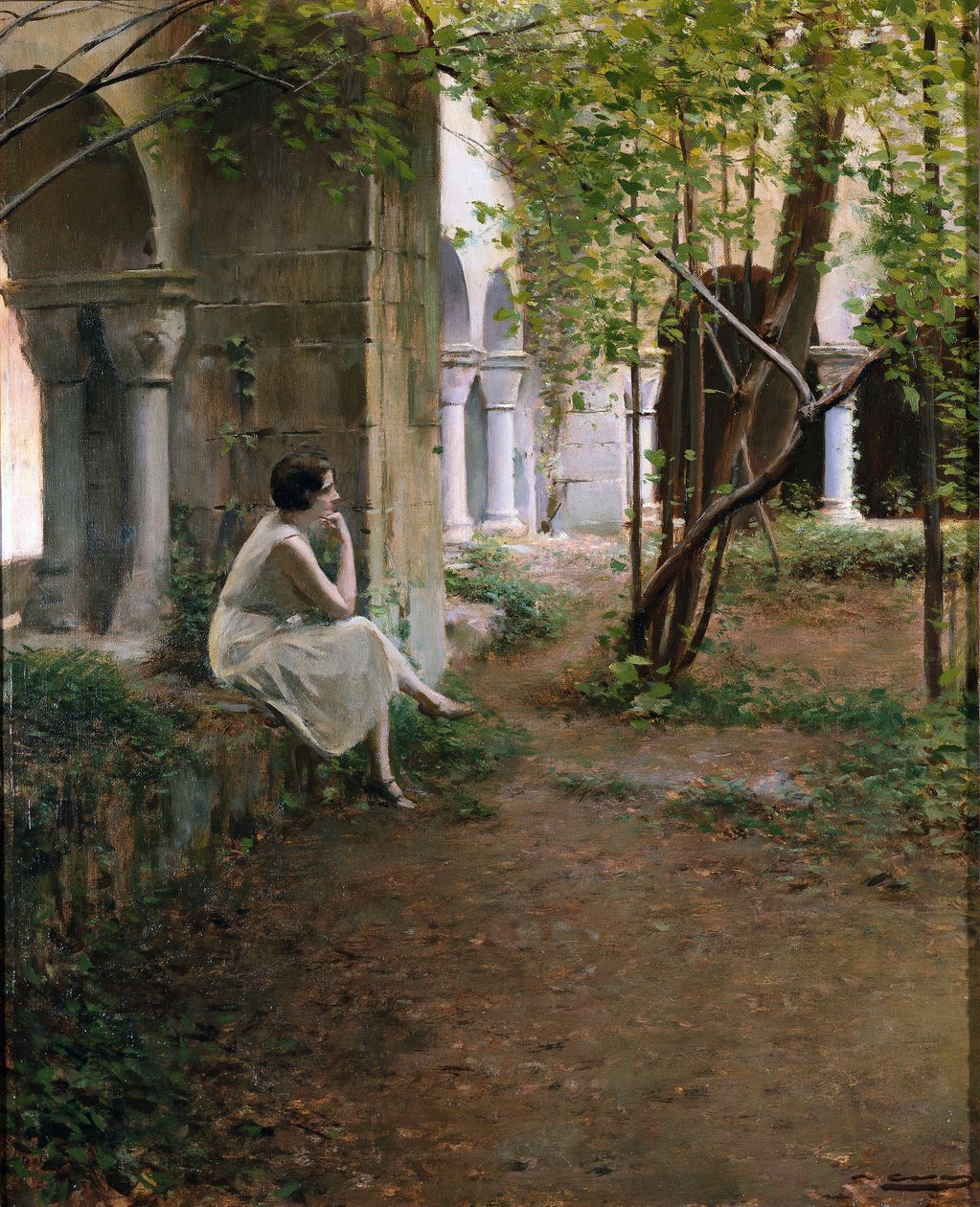 Ung kvinne som mediterer i et kloster av Ramon Casas i Carbo