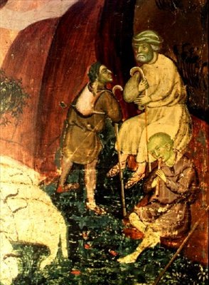 Moses ved Sinai: Detalj av hyrdene som vokter flokken deres (panel) av Ramon de Mur