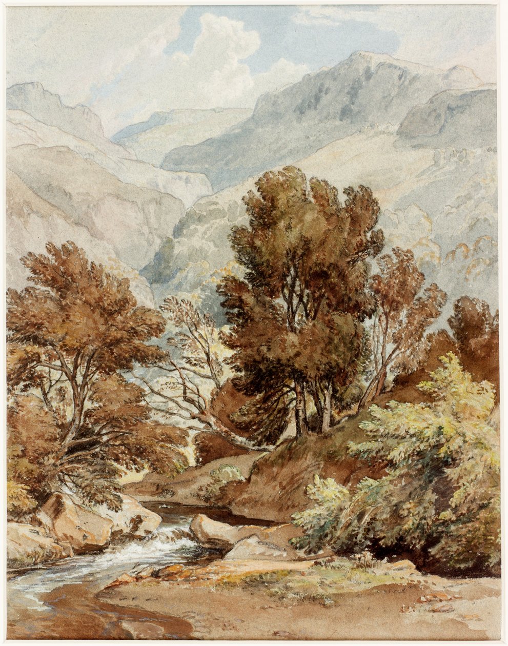 Utsikt fra bredden av Keswick Lake (kritt og wc på papir) av Ramsay Richard Reinagle