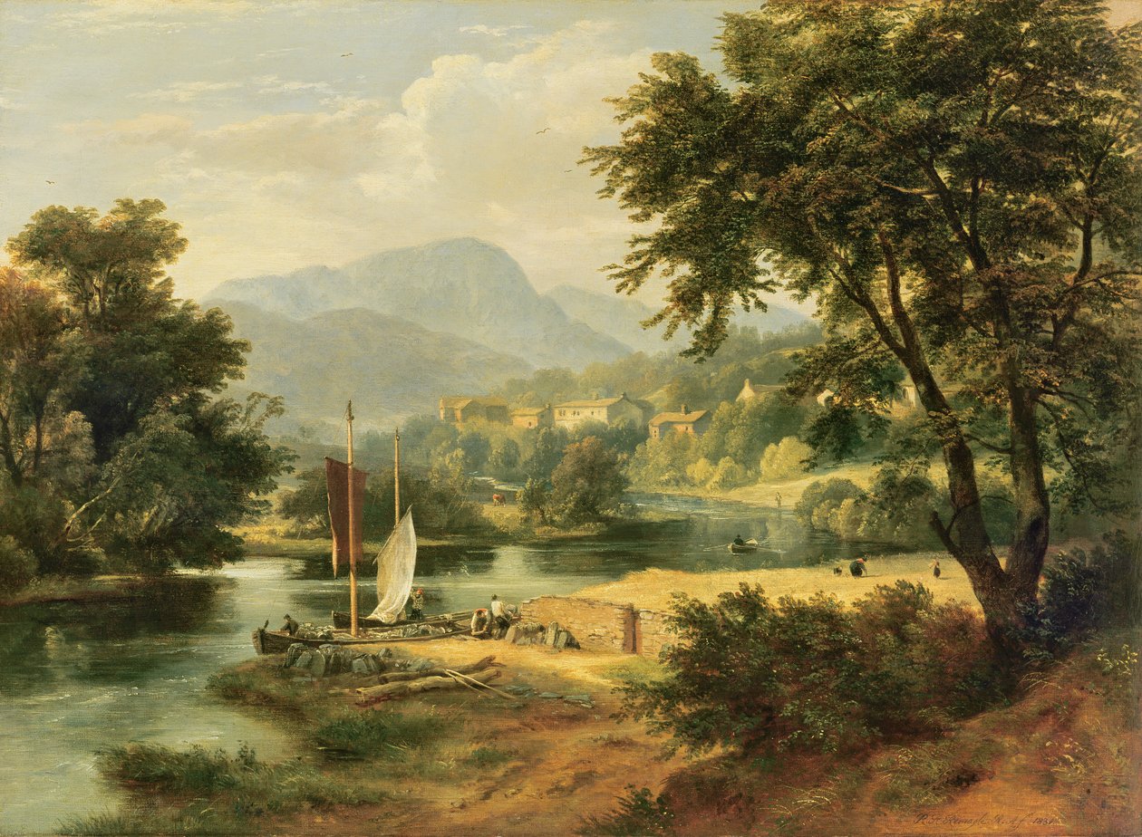 Utsikt over Clappersgate ved elven Brathay ovenfor Windermere av Ramsay Richard Reinagle