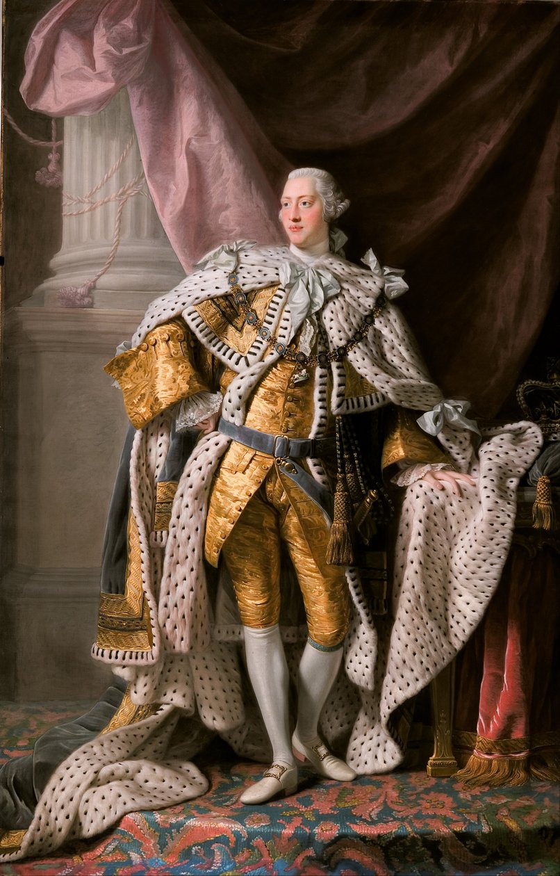 Portrett av kongen George III av Storbritannia 1738-1820 i hans kroningskåper, ca 1770 av Ramsay