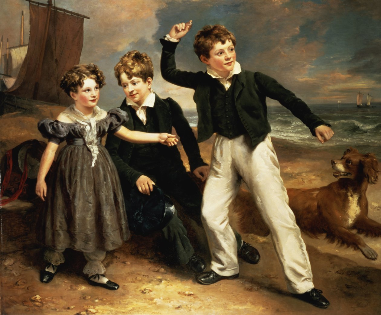Et gruppeportrett av Robert, James og Mary Sarah, de tre barna til James Greenhalgh, 1830 av Ramsay Richard Reinagle