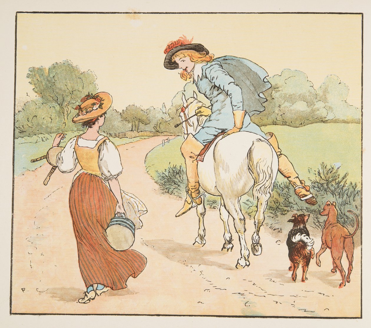 "Skal jeg gå med deg min vakre hushjelp?", fra The Hey Diddle Diddle Picture Book, pub.1882 av Randolph Caldecott