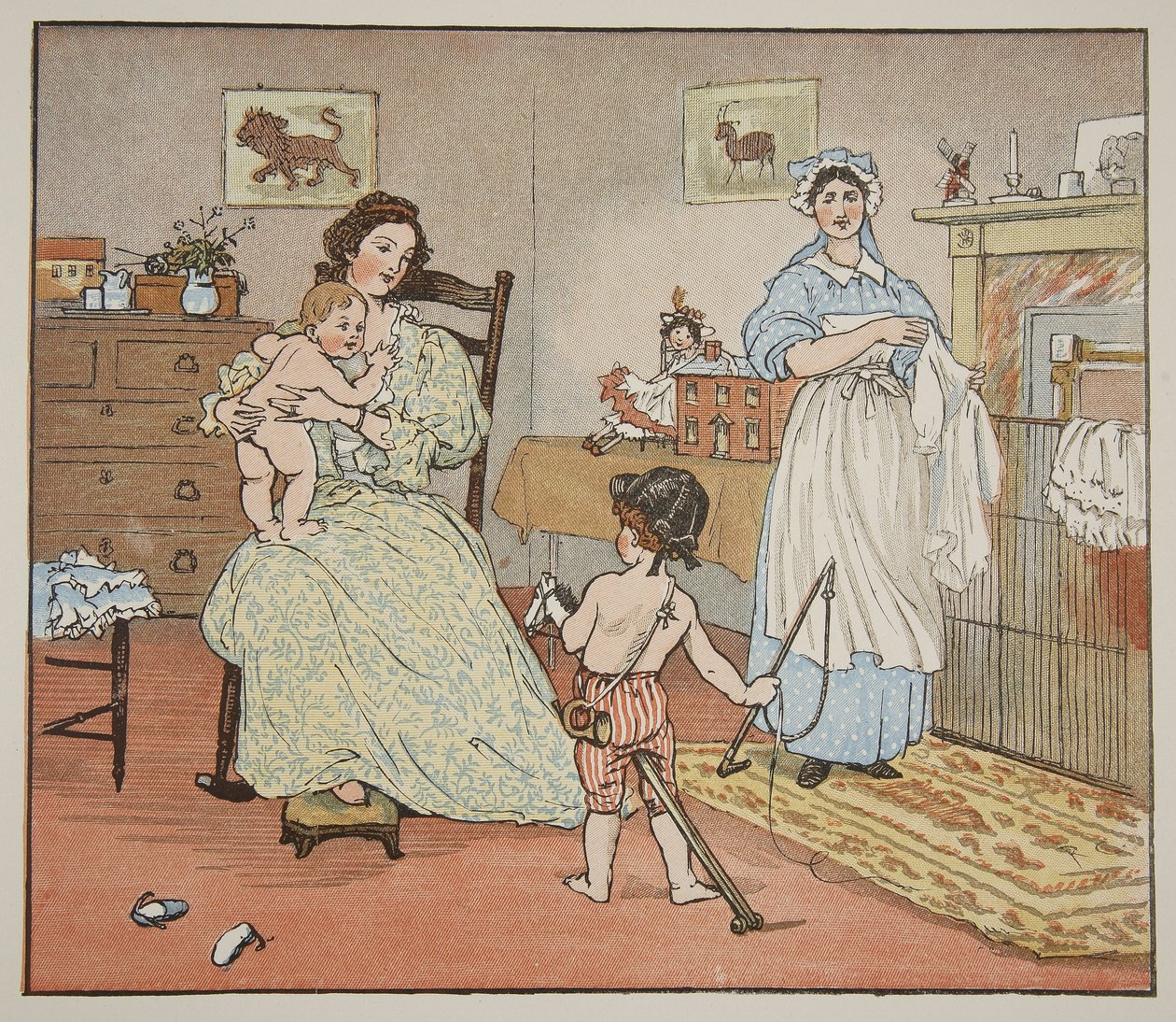 Bye, Baby Bunting, illustrasjon fra 'Hey Diddle Diddle and Bye, Baby Bunting', 1882 av Randolph Caldecott