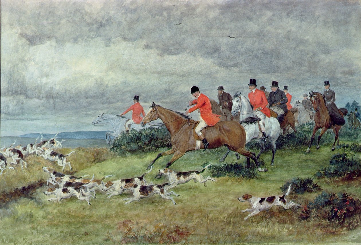 Revejakt i Surrey, 1800-tallet (akvarell) av Randolph Caldecott