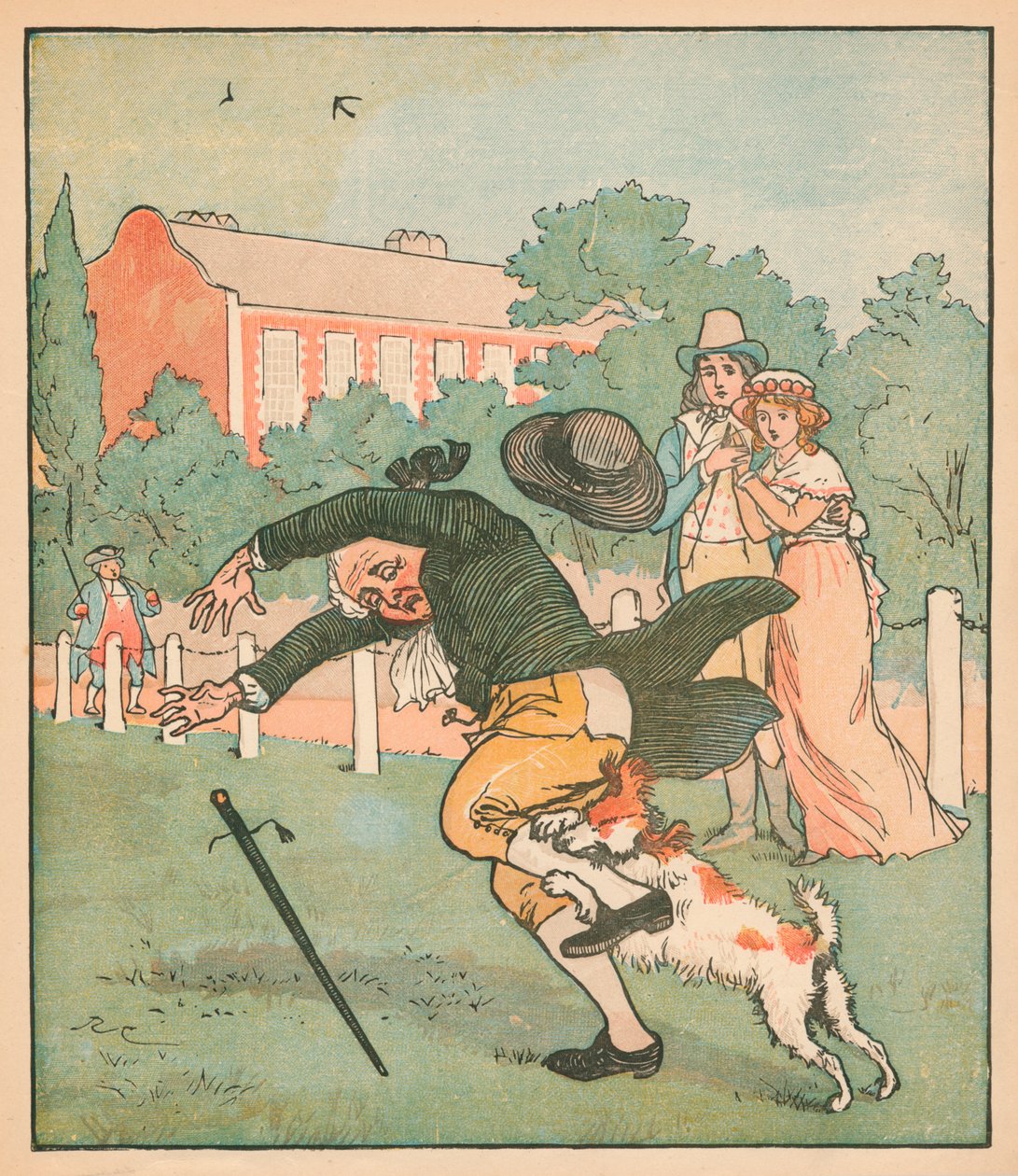 God mann fra Islington bitt av hunden, c1879. av Randolph Caldecott