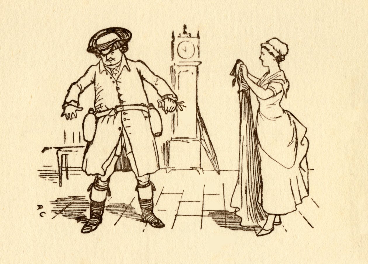 John Gilpin fester vinflasker til beltet sitt, 1878, c1918. av Randolph Caldecott