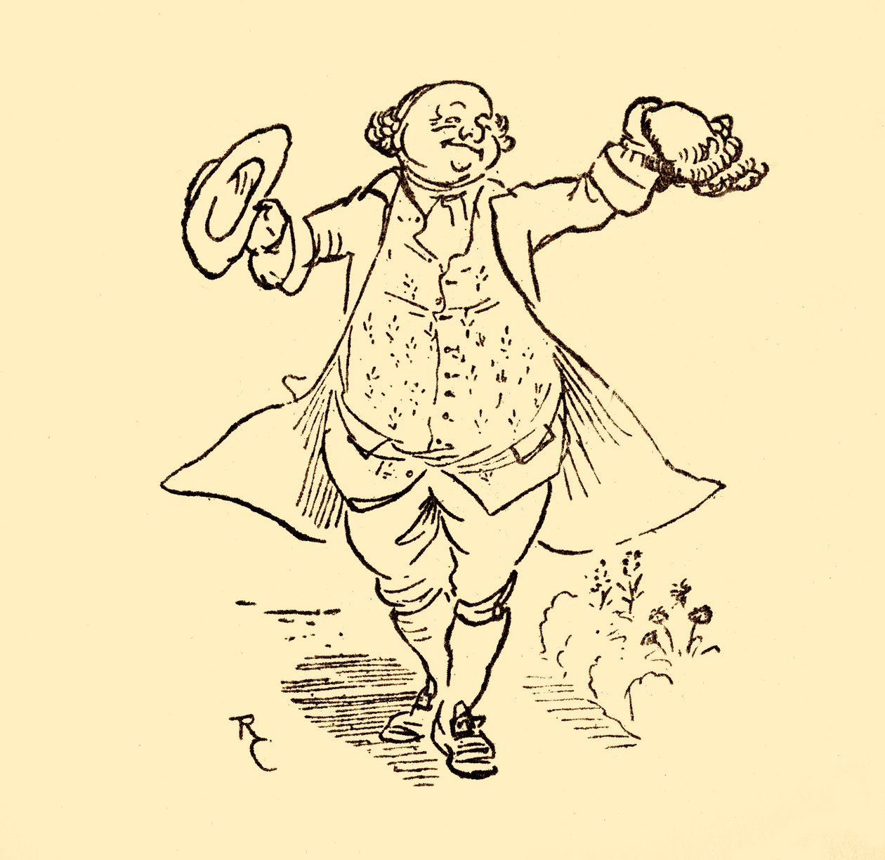 John Gilpins venn låner ham en parykk og en hatt, 1878, c1918. av Randolph Caldecott